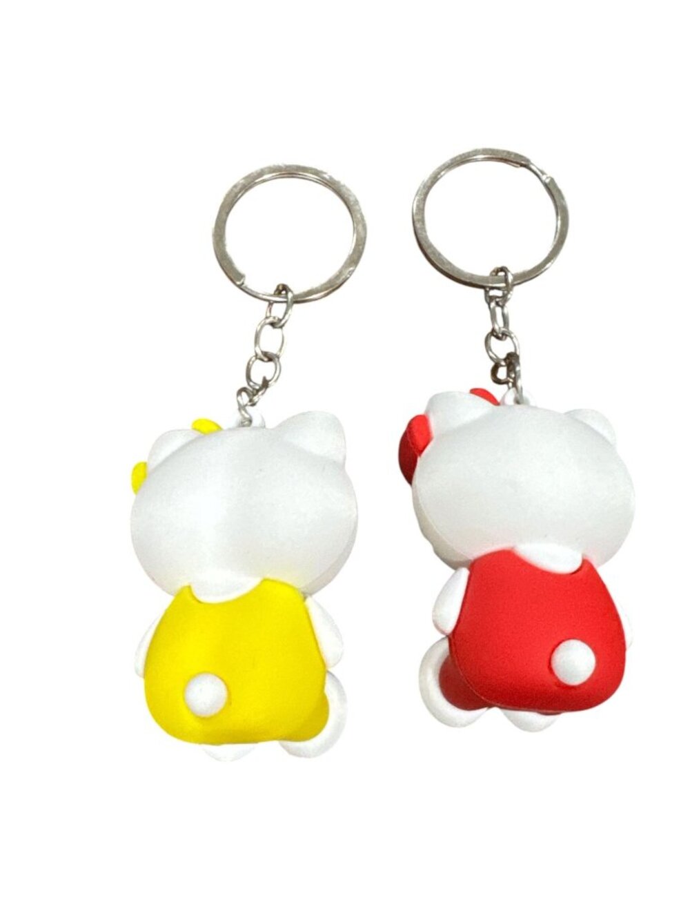 Hello Kitty Keychains Set Of 2 With Red & Yellow Outfits 3D Rubber Design 2 Inch - Picture 2 of 4